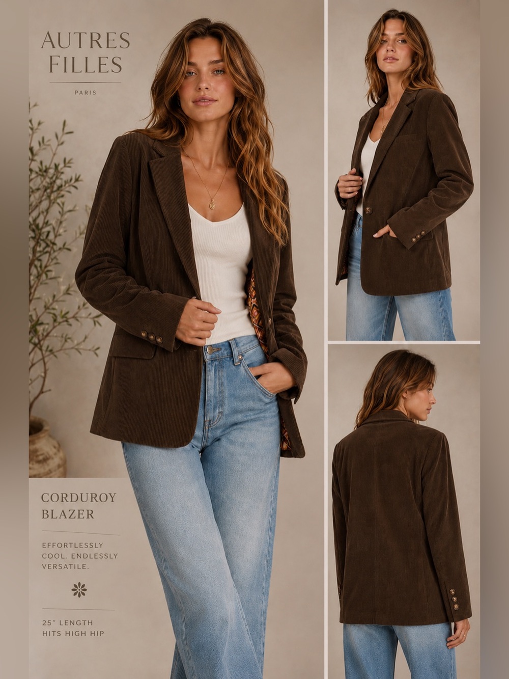 Autres Filles Brown Corduroy Blazer Jacket XL Lining dark academia Preppy C2